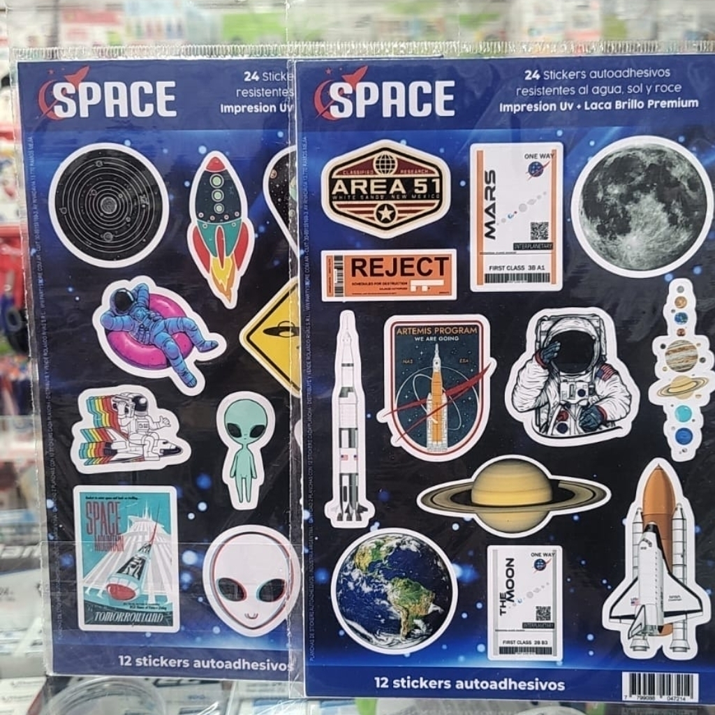 STICKERS CON RELIEVE SPACE - 2 PLANCHAS X 12 STICKERS 7799088047214