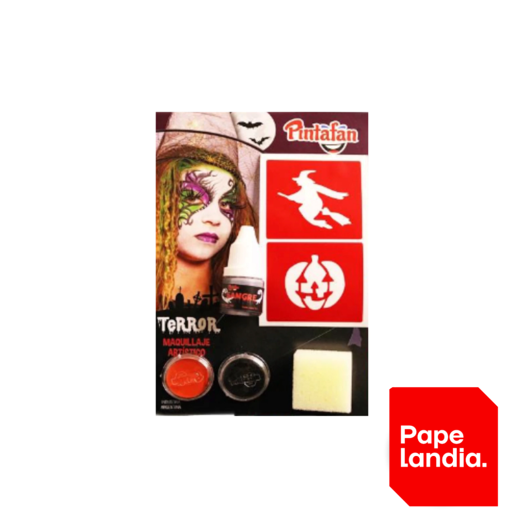 KIT MAQUILLAJE ARTISTICO BRUJA CON SANGRE/STENCIL HALLOWEEN X1 COD.616.0002