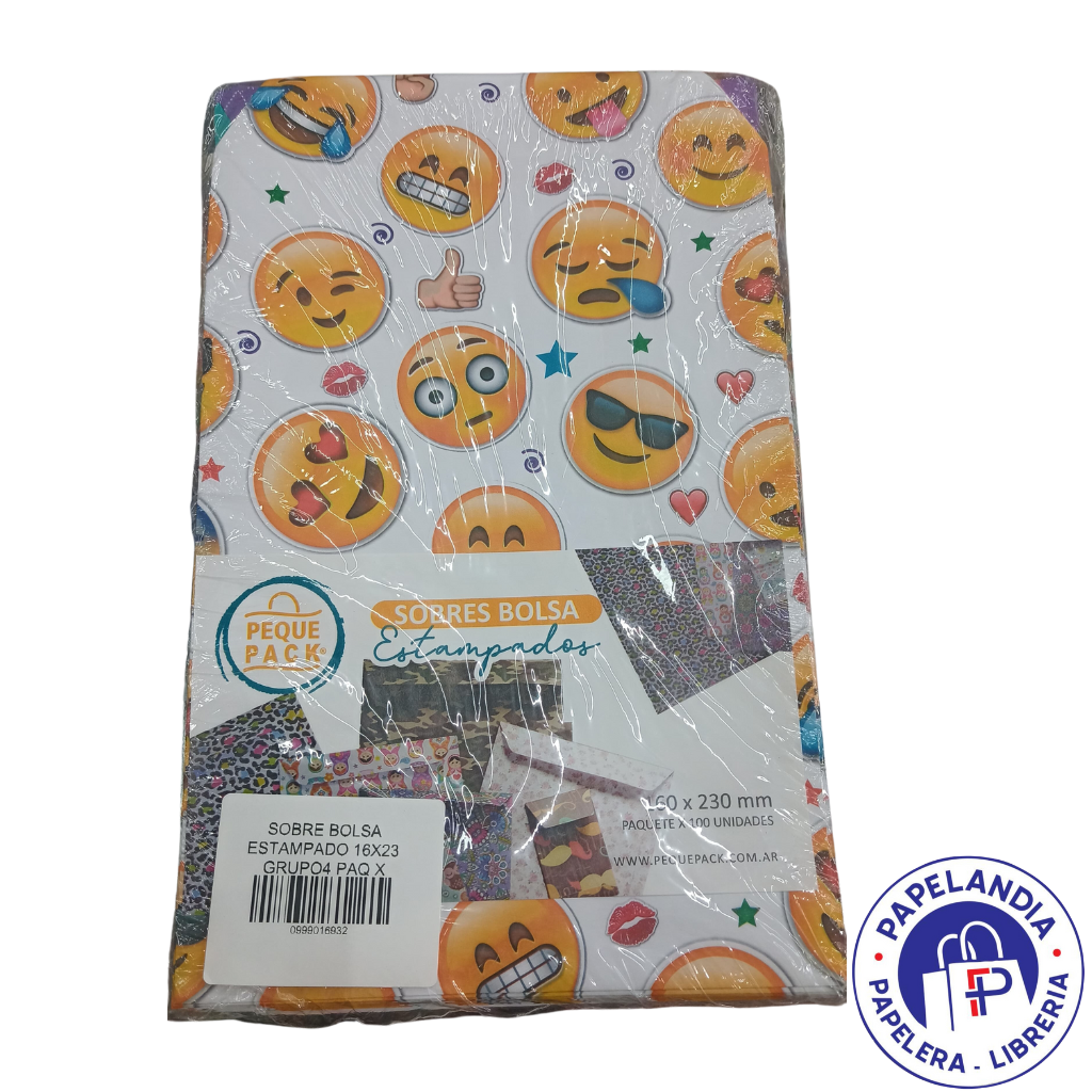 SOBRE BOLSA ESTAMPADO 16X23 (EMOJIS CIRCULOS CUADRILLE) PAQ X 100