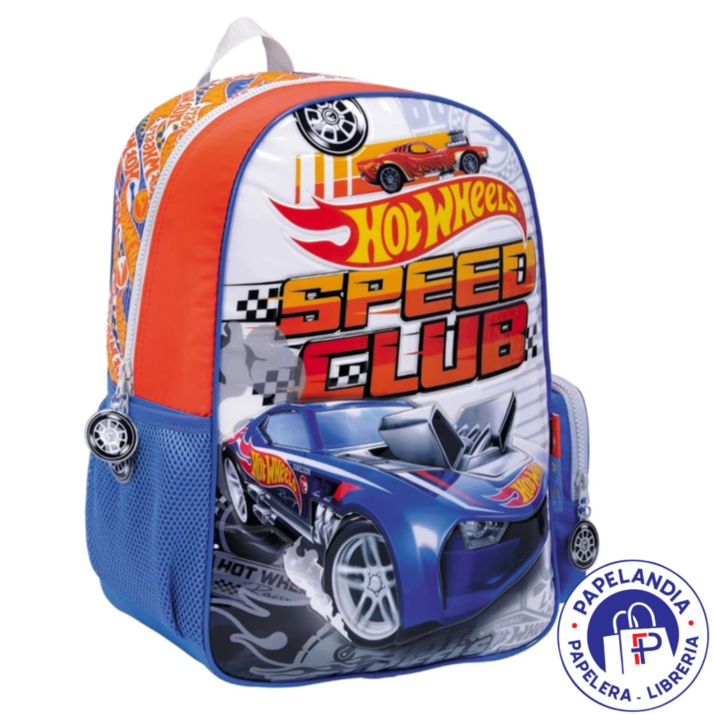 MOCHILA HOT WHEELS SPEED CLUB ART 75102 ESPALDA 16" BASE BLANCA