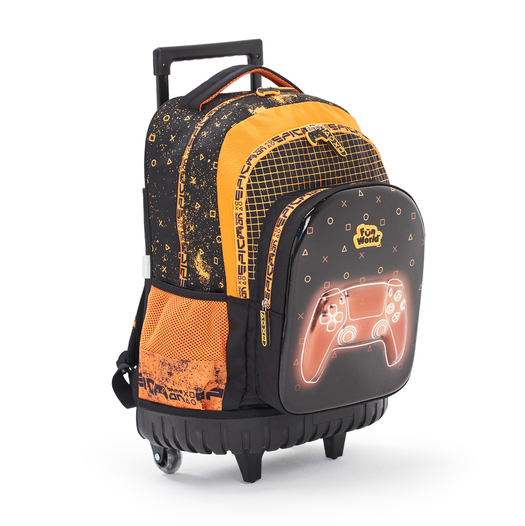 MOCHILA FUN WORLD CARRO 18" (NARANJA) GAME ON 201231