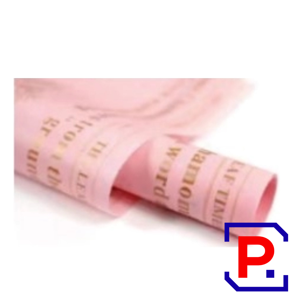 Papel decorativo impreso en PAPEL COREANO 57 X 57CM ROSA + TEXTO ORO PAQ X 20 UNID 647004