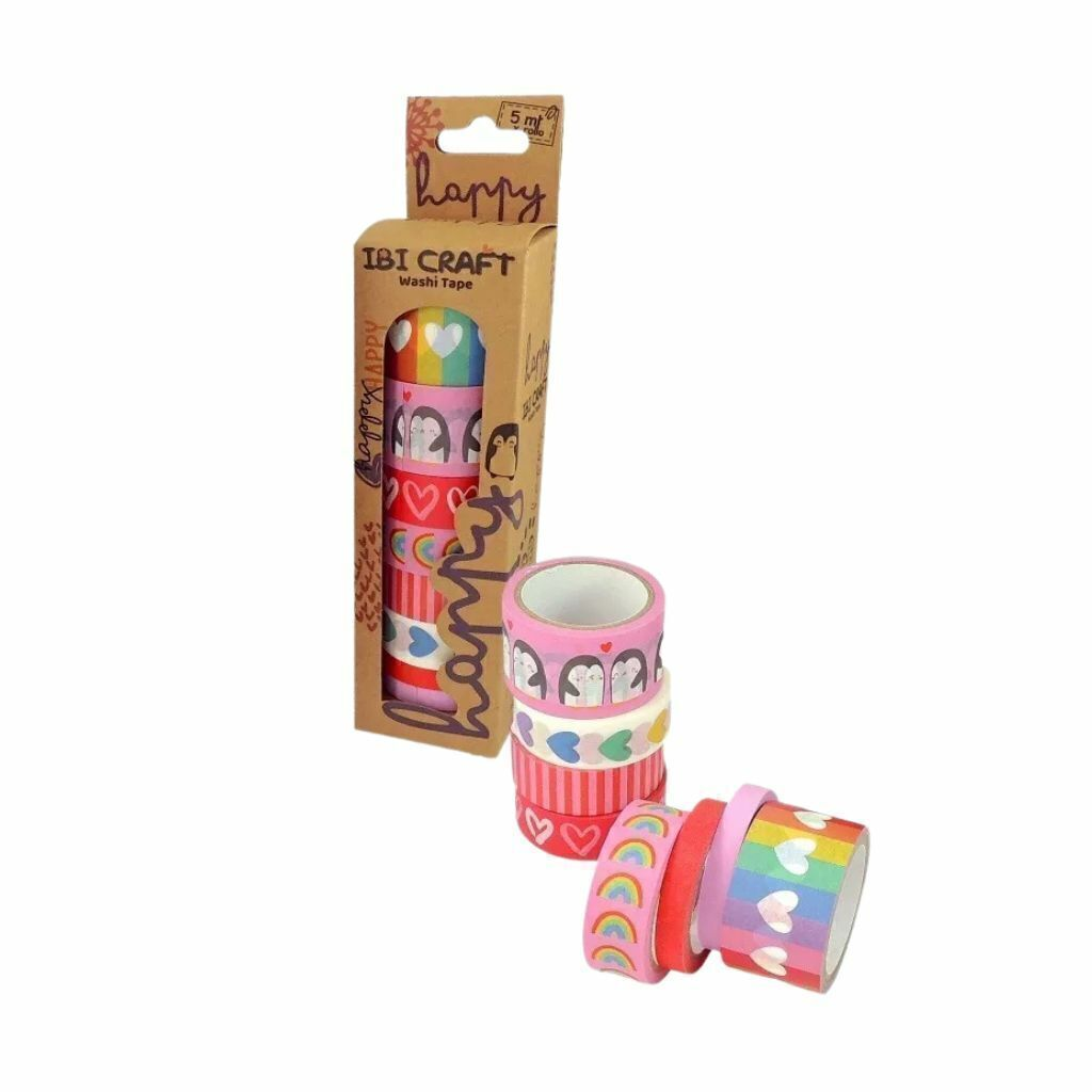 WASHI TAPE BOX 8 ROLLOS DE 5MTS "HAPPY" 055764