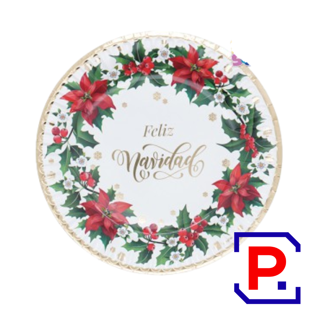 PLATO DE POLIPAPEL 17CM FLOR DE NAVIDAD X 6 UNIDADES DPC038-2
