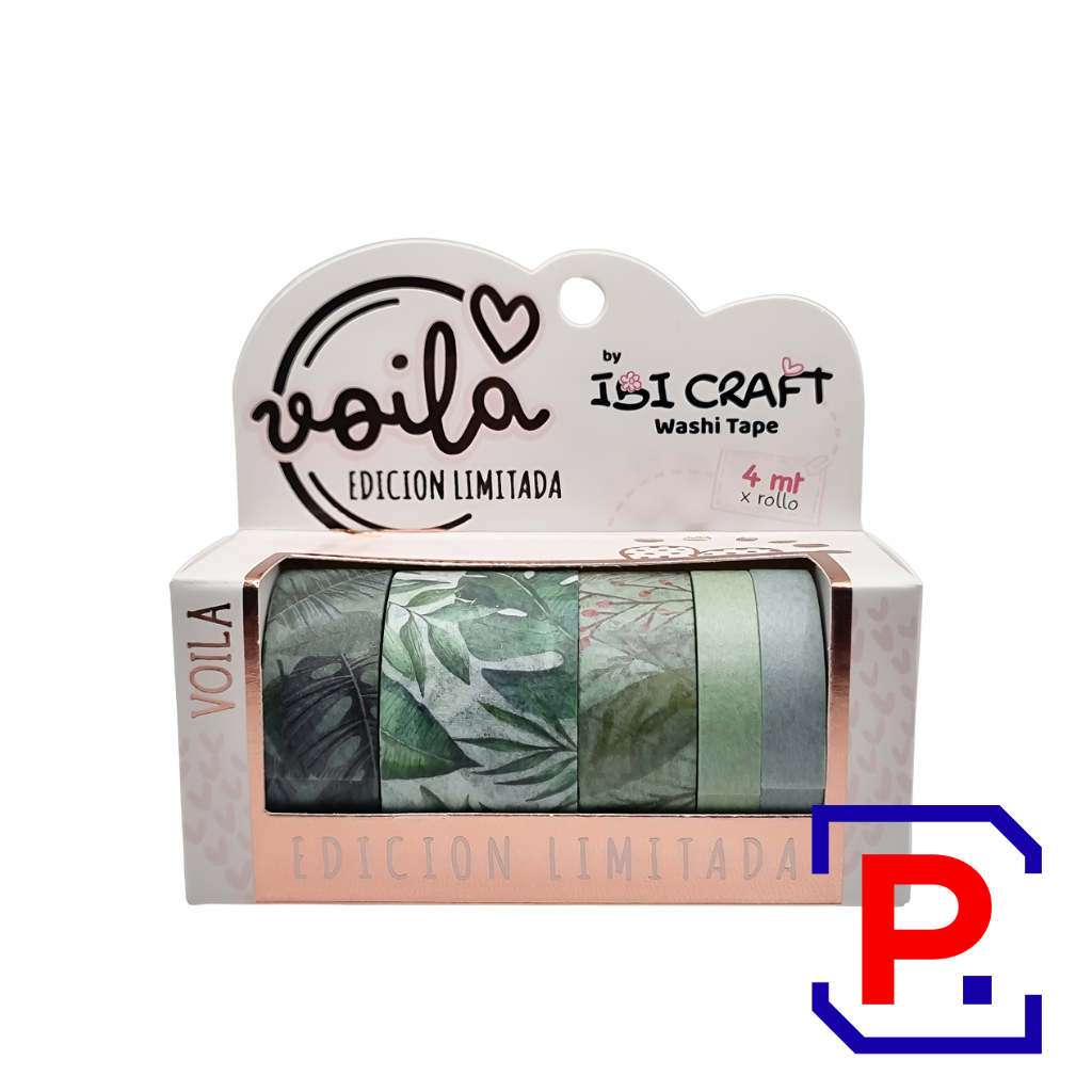 CINTA WASHI TAPE BOX 5 ROLLOS DE 4MTS LEAVES EDITION 055771