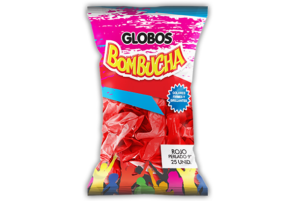 GLOBO BOMBUCHA PERLADO 9" ROJO X 25UNID