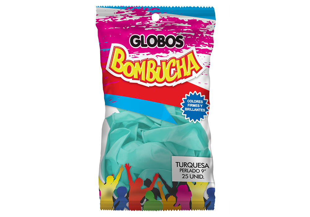 GLOBO BOMBUCHA PERLADO 9" TURQUESA X 25UNID