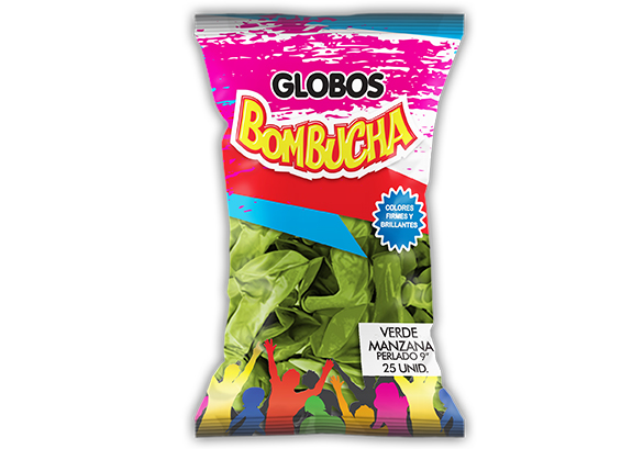 GLOBO BOMBUCHA PERLADO 9" VERDE MANZANA X 25UNID
