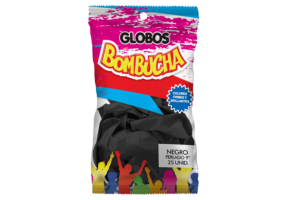 GLOBO BOMBUCHA PERLADO 9" NEGRO X 25UNID