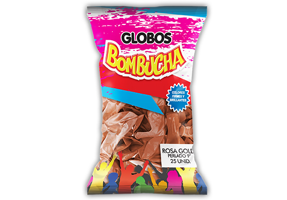 GLOBO BOMBUCHA PERLADO 9" ROSA GOLD X 25UNID