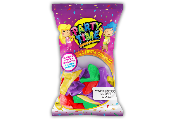 GLOBOS MULTICOLOR LISO 9" PARTY TIME X 50 UNID