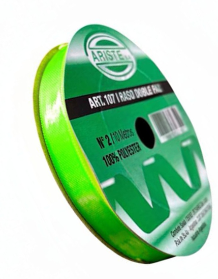 CINTA RASO DOBLE FAZ N2 VERDE MANZANA (12MM) X 10MTS