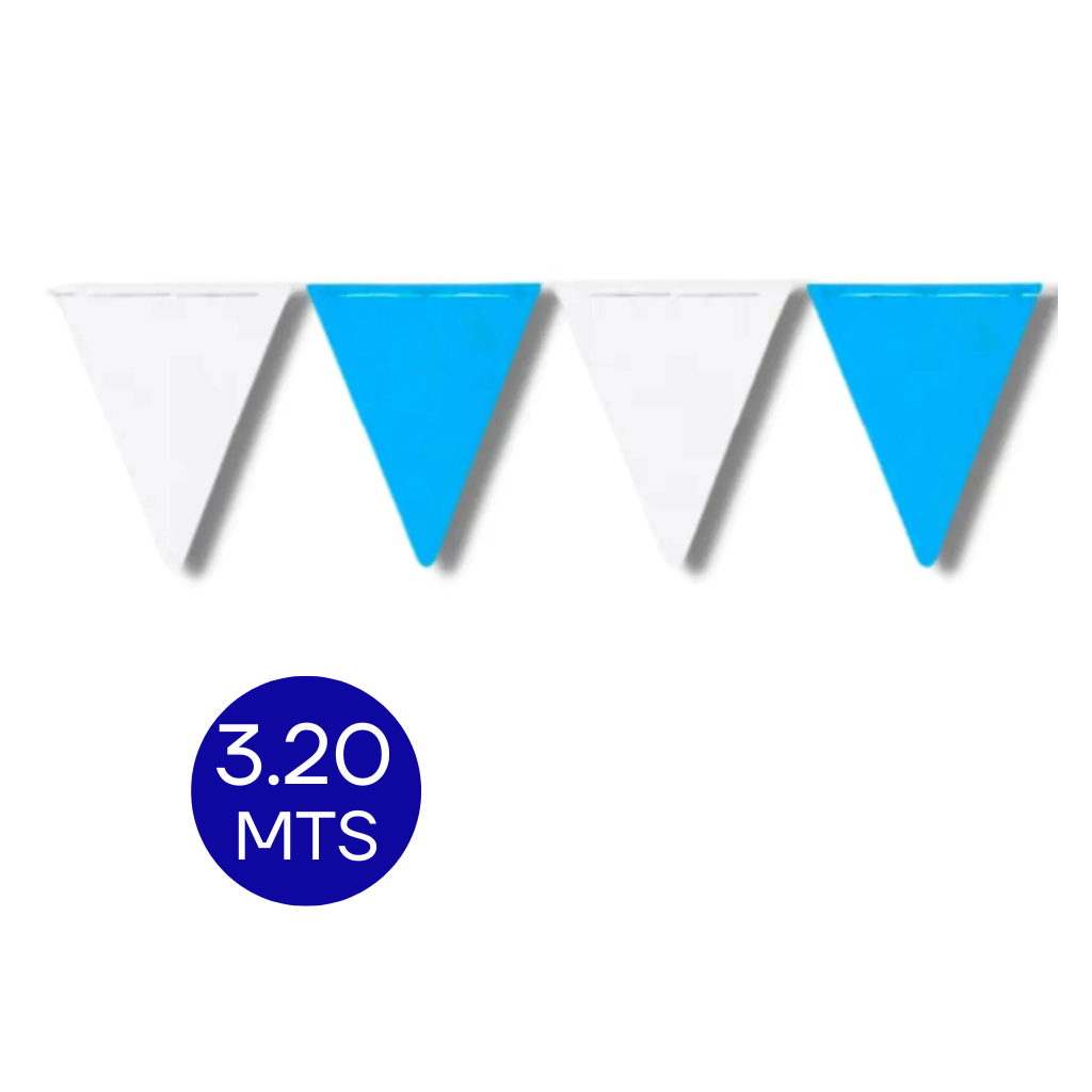 BANDERIN TRIANGULAR LISO IMAGEN PARTY CELESTE/BLANCO 3.20MT