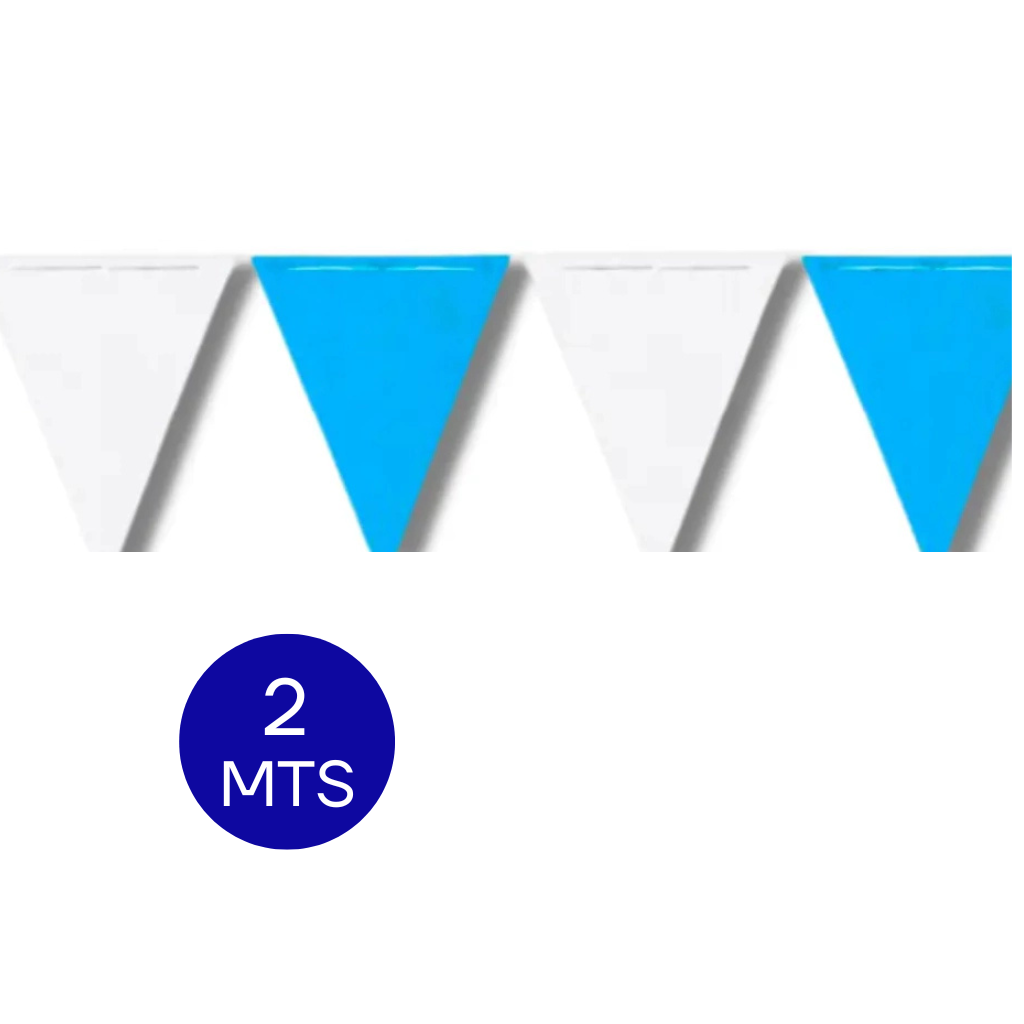BANDERIN TRIANGULAR LISO ARMADO IMAGEN PARTY CELESTE/BLANCO 2 MTS