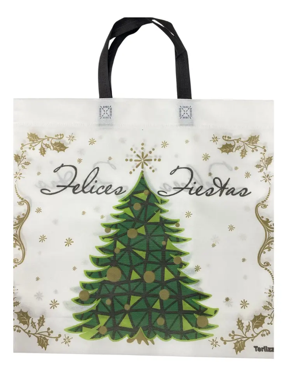 BOLSA FRISELINA 45X40 CON ASA NEGRA NAVIDAD ARBOL 4A-60 X 10