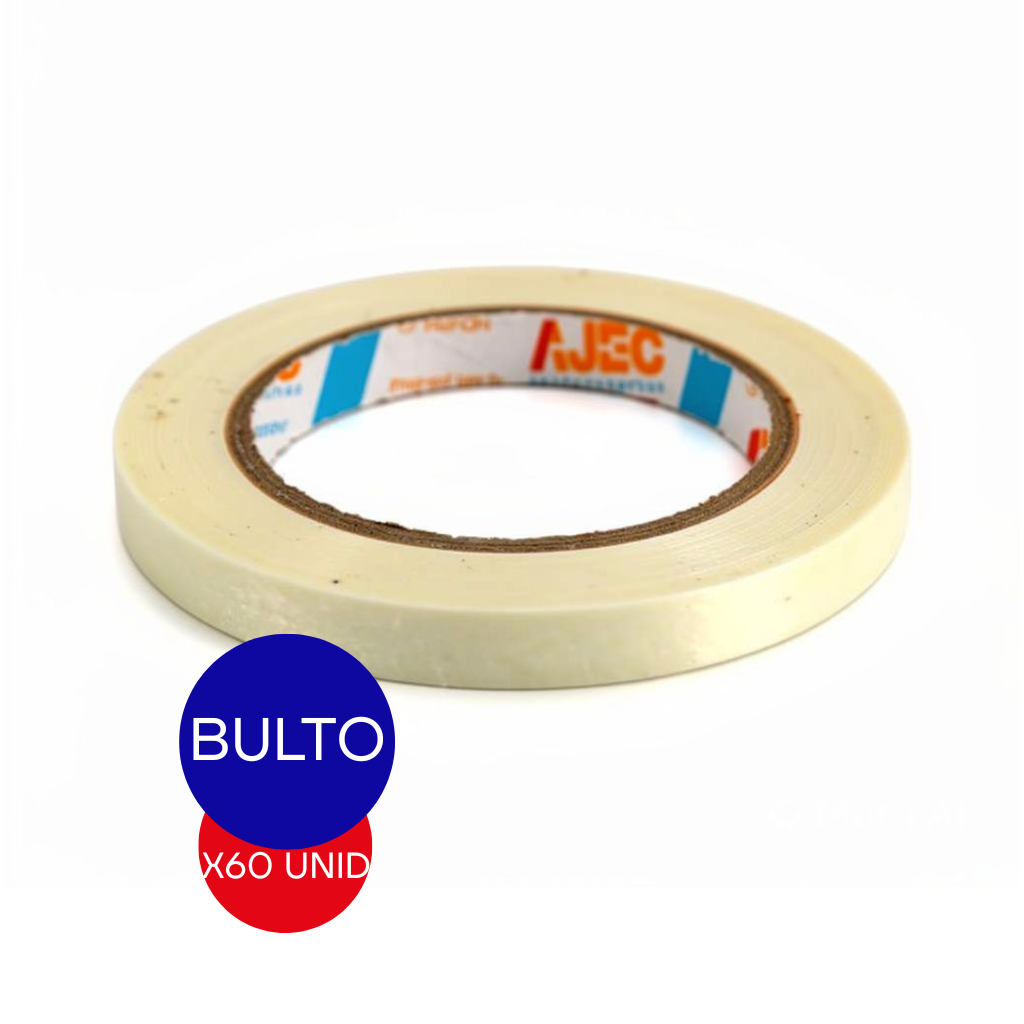 CINTA ADHESIVA BIFAZ DE PAPEL 12 MM X 30 MTS AJEC BULTO X 60 UNID.