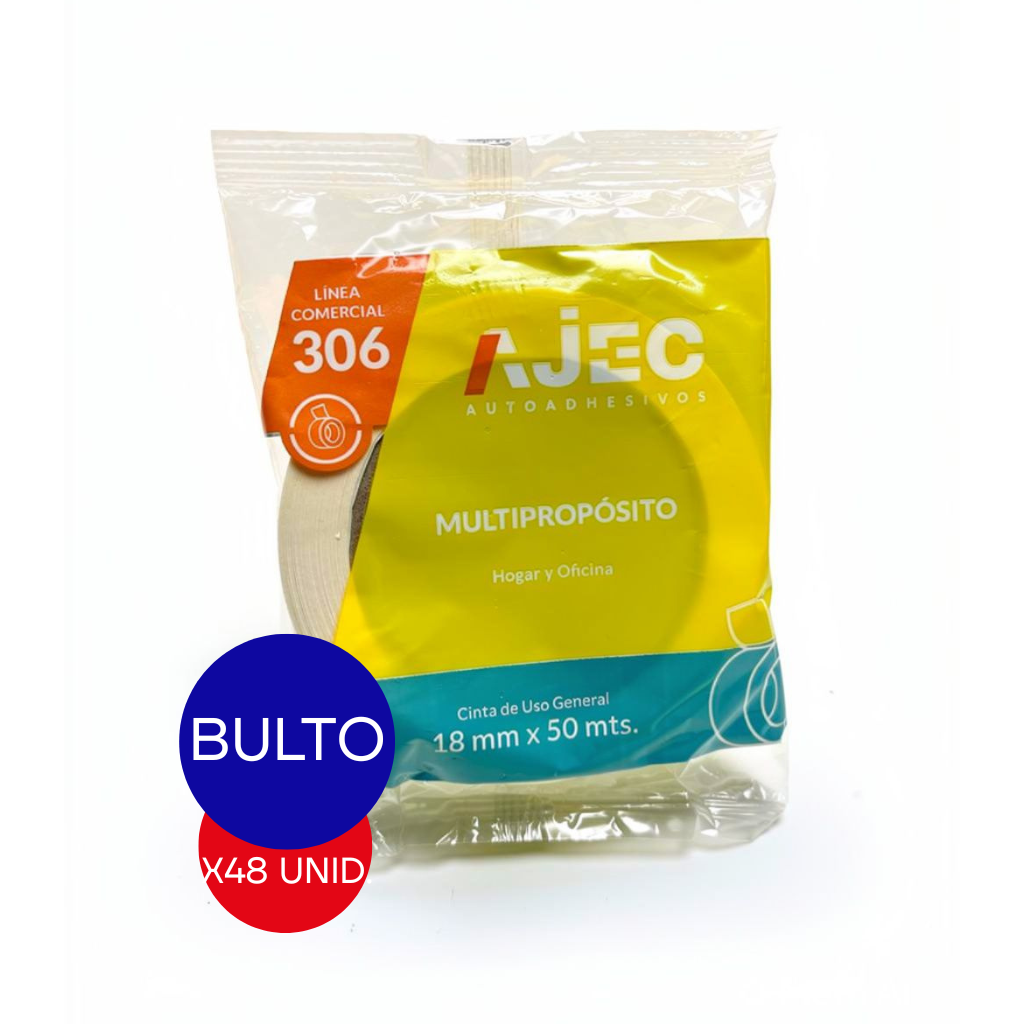 CINTA ADHESIVA DE PAPEL 18 MM X 50 MTS AJEC BULTO X 48 UNID.