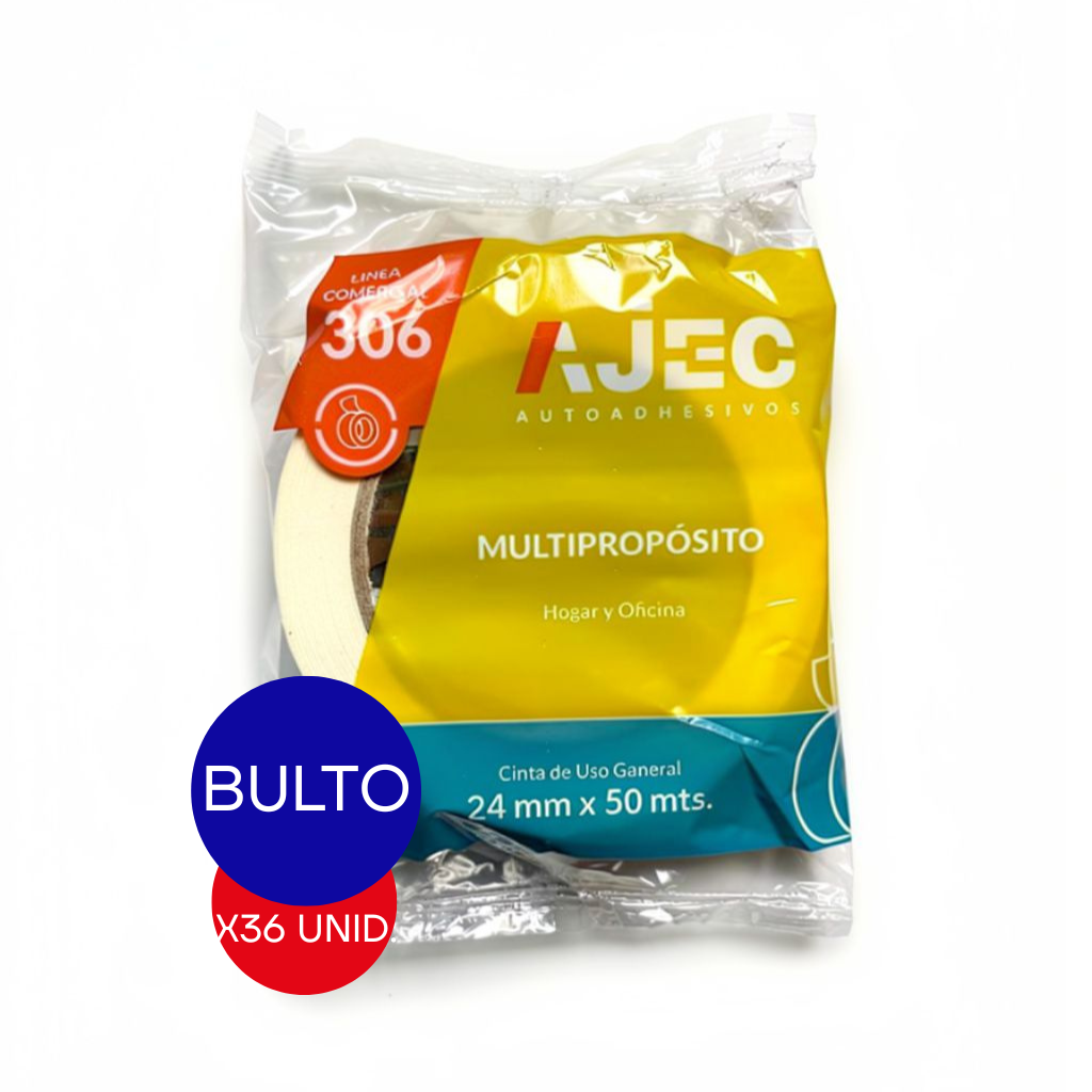 CINTA ADHESIVA DE PAPEL 24MM X 50 MTS AJEC BULTO X 36 UNID.