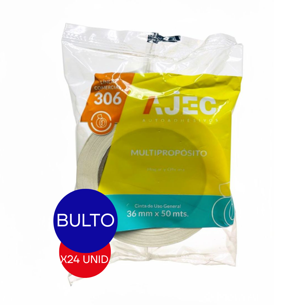CINTA ADHESIVA DE PAPEL 36MM X 50 MTS AJEC BULTO X 24 UNID.