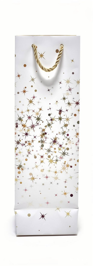 BOLSA BOTELLA BLANCA ESTRELLITAS DORADA 35X11X9CM PACK X12 UNID.