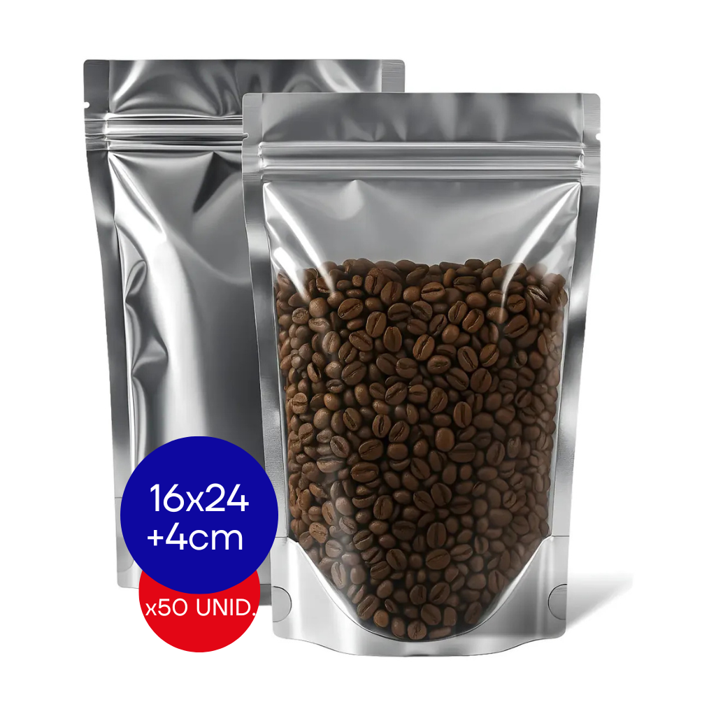 BOLSA DOYPACK METALIZADO PACK X50 UNID 16X24 + 4CM
