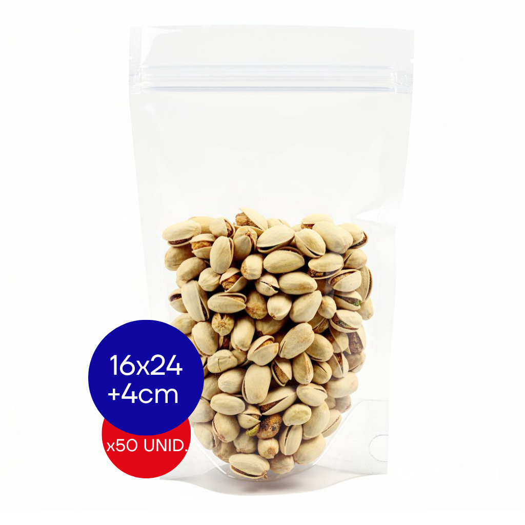 BOLSA DOYPACK TRANSLUCIDO 16X24 + 4CM PACK X50 UNID.