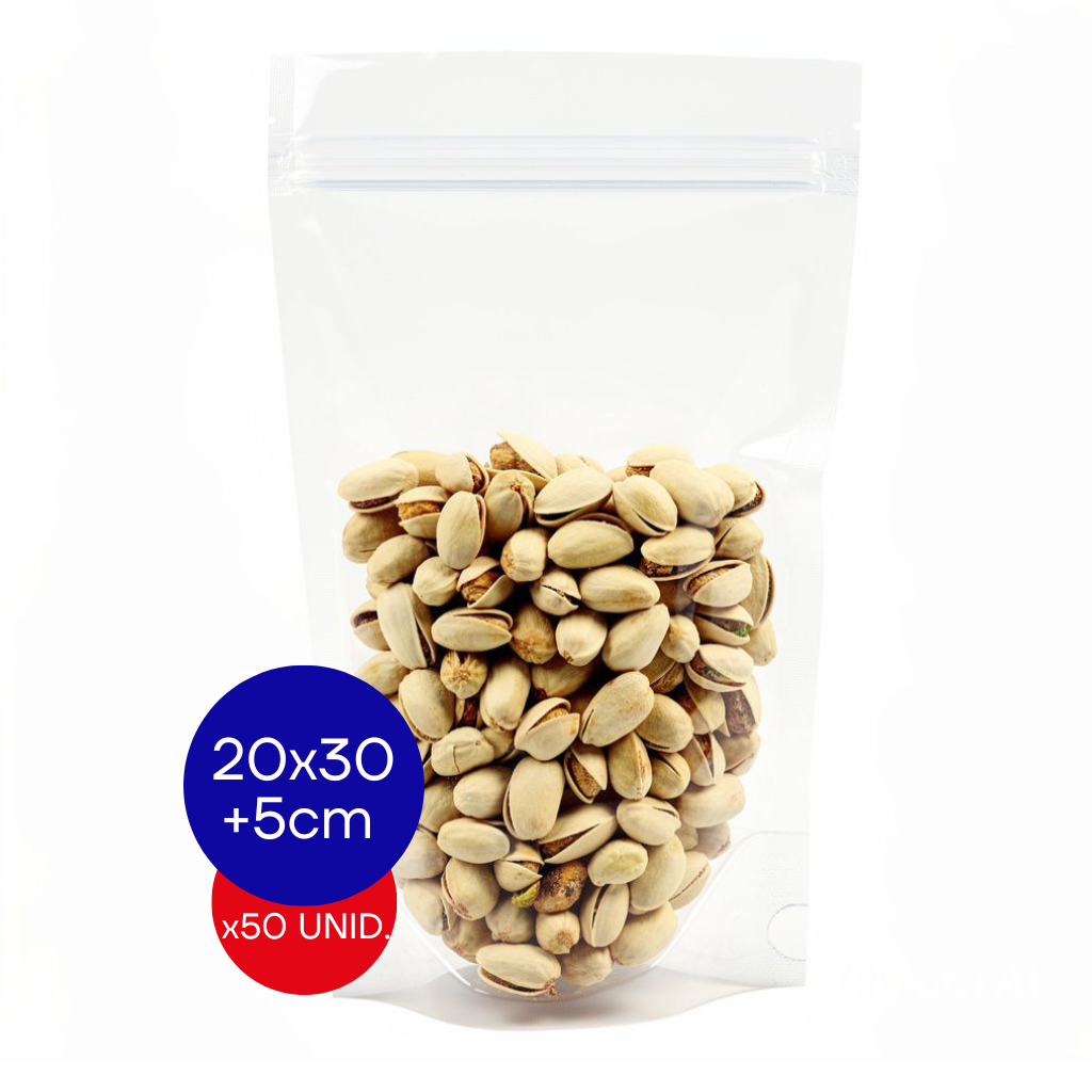BOLSA DOYPACK TRANSLUCIDO 20X30 + 5CM PACK X50 UNID.
