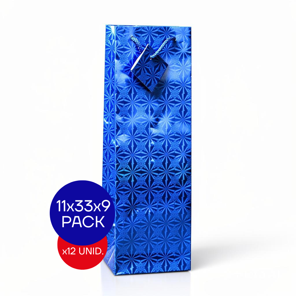 BOLSA HOLOGRAFICA BOTELLA (11X33X9) AZUL PAQ X12 UNID.