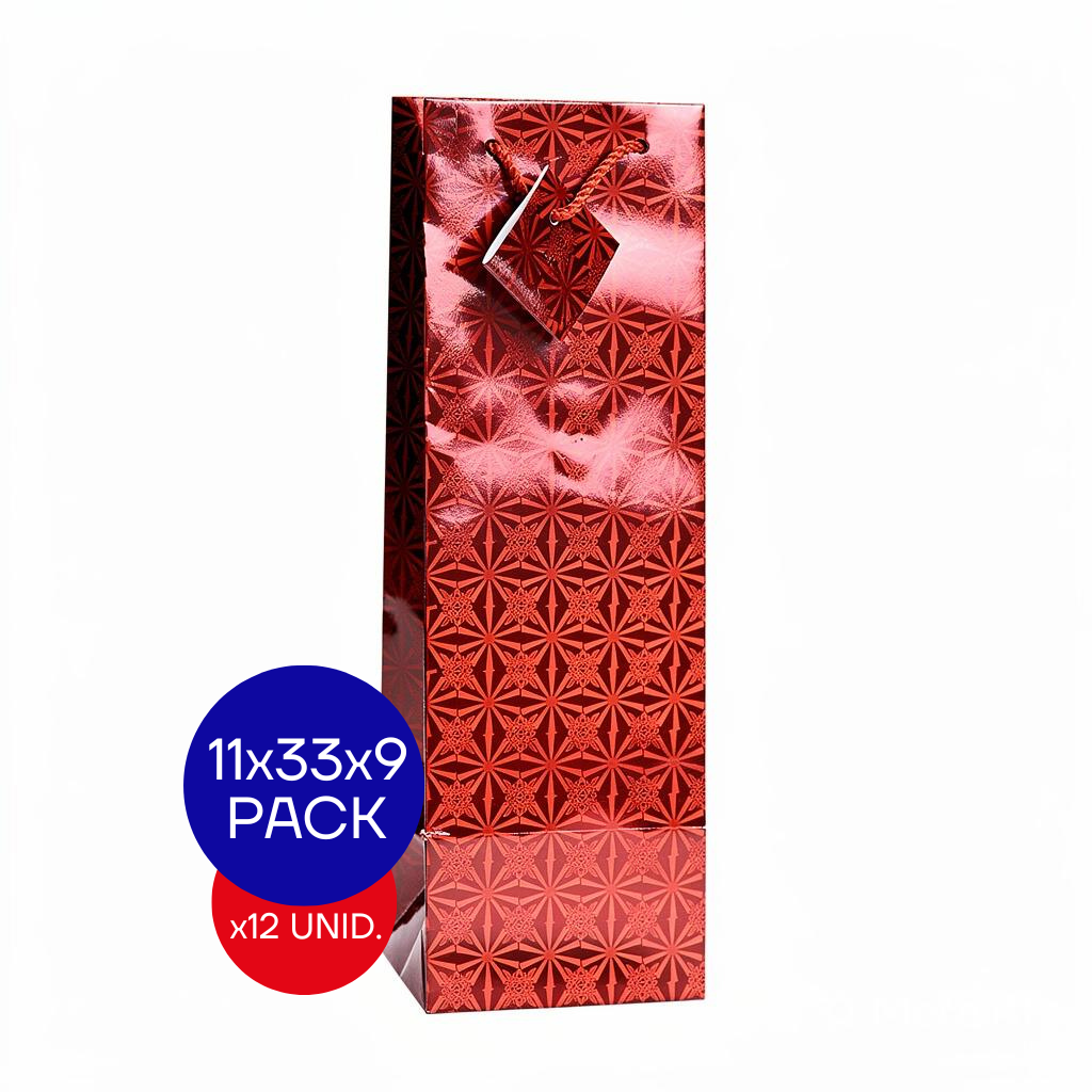 BOLSA HOLOGRAFICA BOTELLA (11X33X9) ROJO PAQ X12 UNID.
