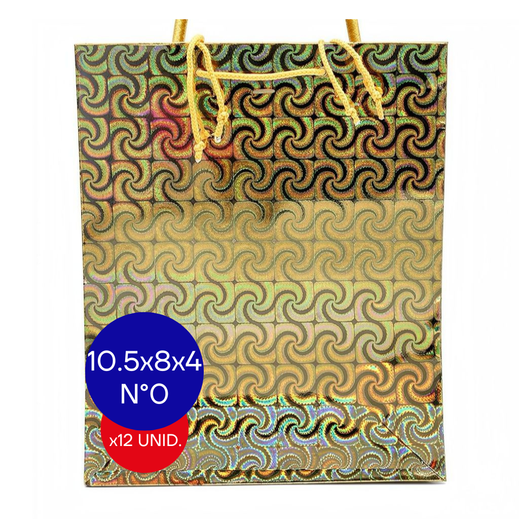 BOLSA HOLOGRAFICA NRO 0 (10.5X8X4CM) DORADO PAQ X12 UNID