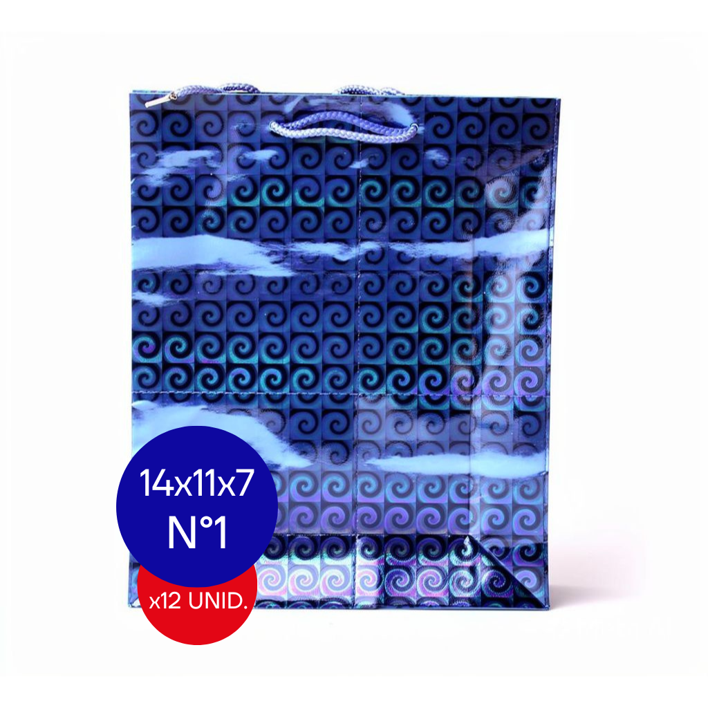 BOLSA HOLOGRAFICA NRO 1 (14x11x7CM) AZUL PAQ X12 UNID.