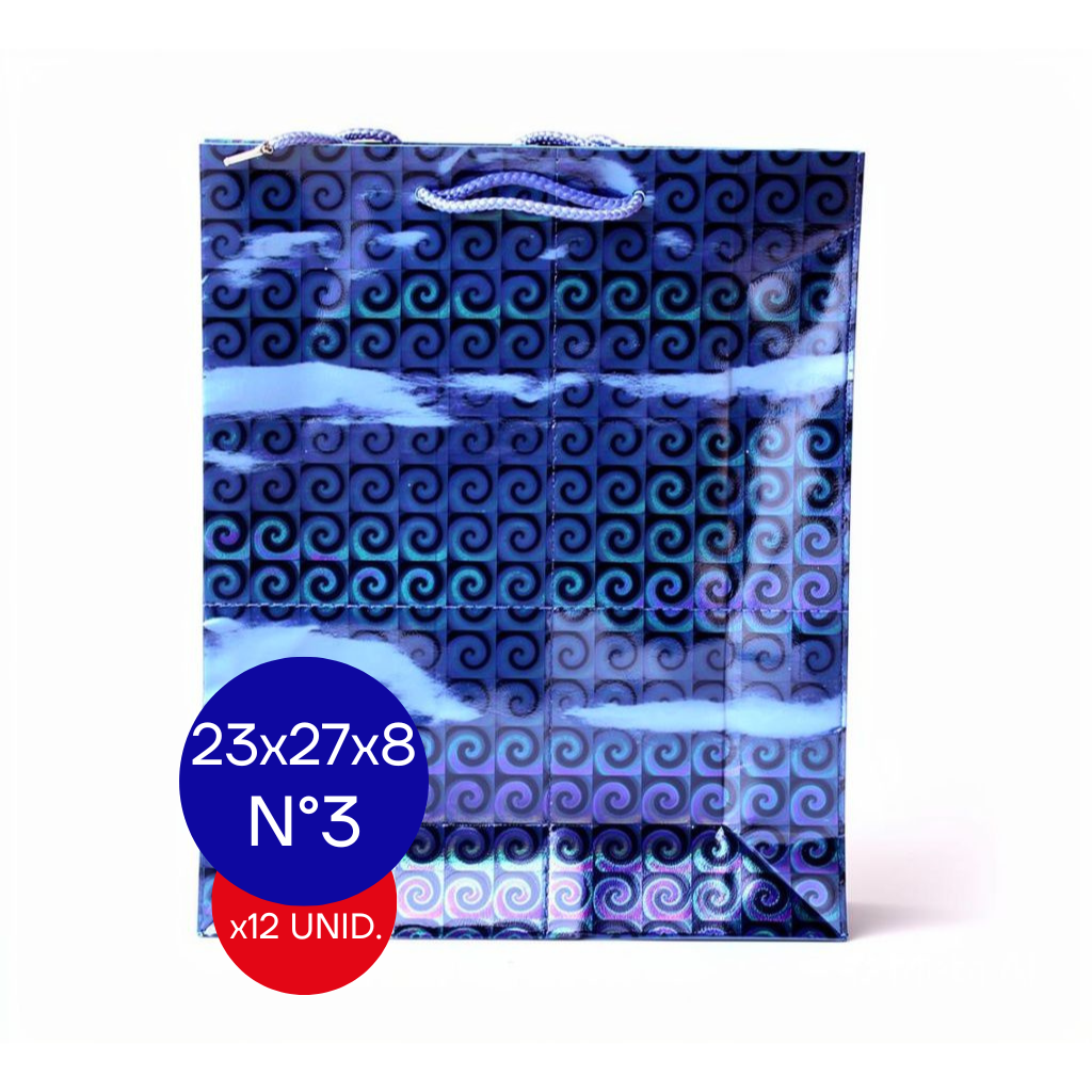 BOLSA HOLOGRAFICA NRO 3 (23X27X8CM) AZUL PAQ X12 UNID.