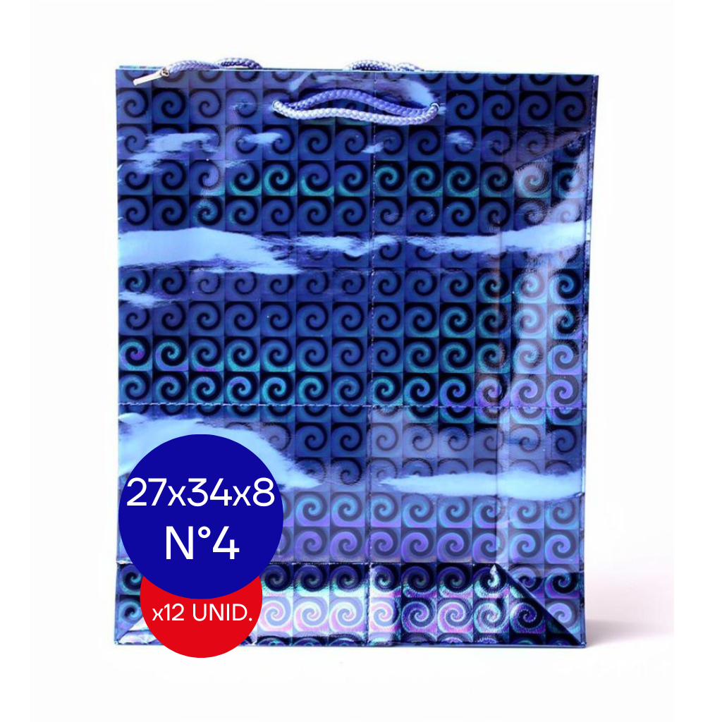 BOLSA HOLOGRAFICA NRO 4 (27X34X8CM) AZUL PAQ X12 UNID.