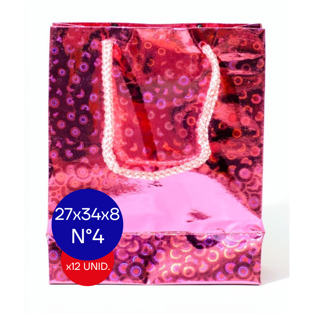 BOLSA HOLOGRAFICA NRO 4 (27X34X8CM) FUCSIA PAQ X12 UNID.