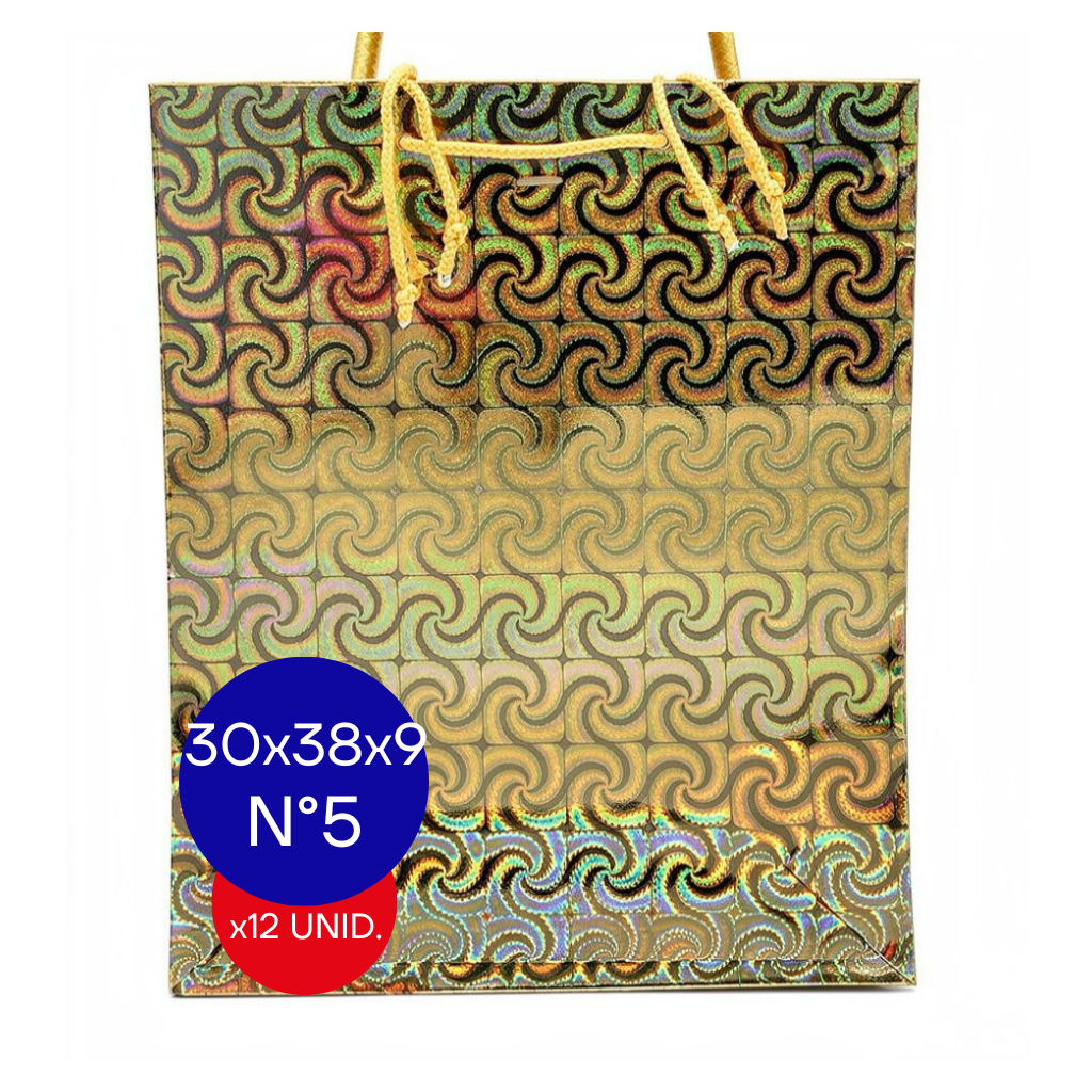 BOLSA HOLOGRAFICA NRO 5 (30X38X9) DORADO X12 UNID.