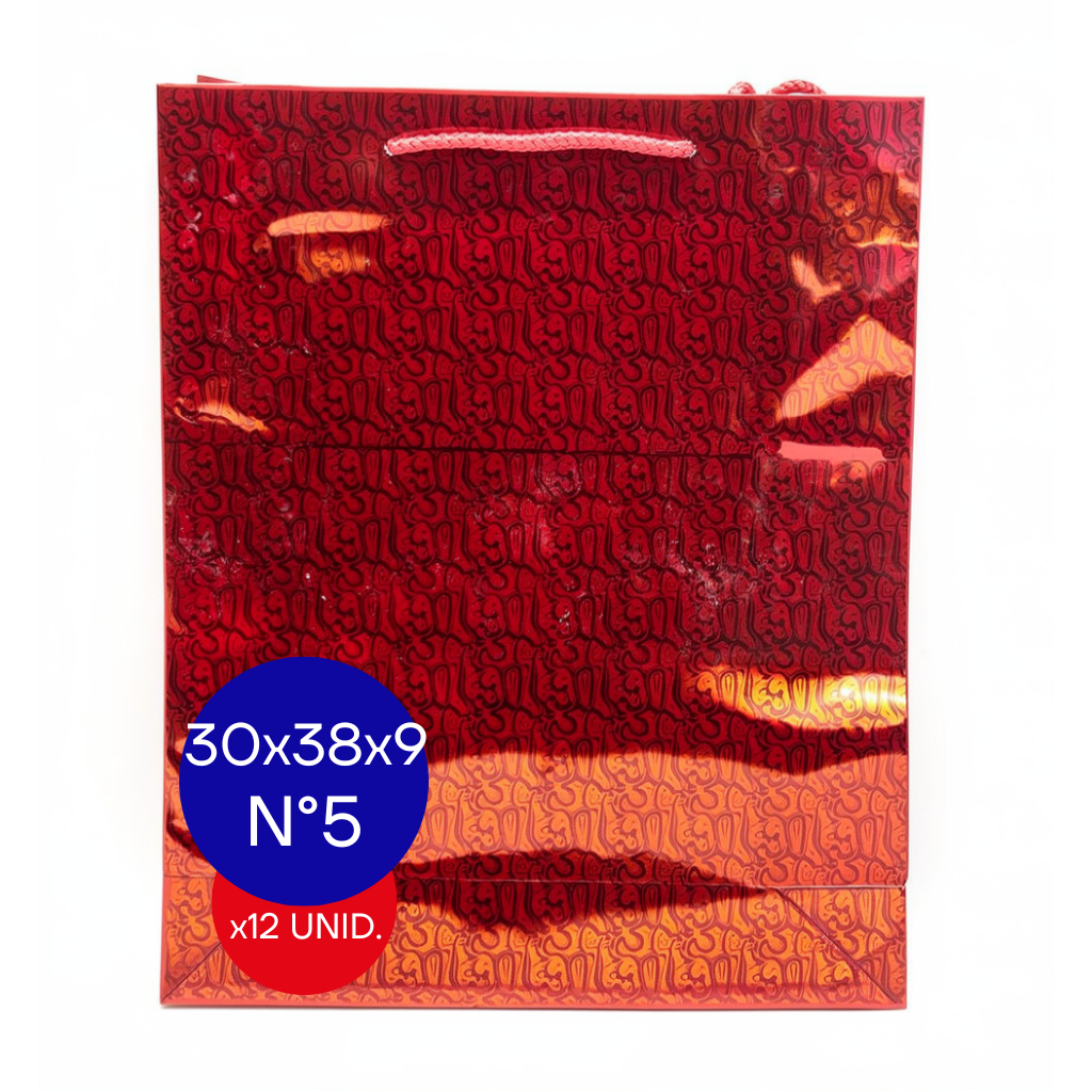 BOLSA HOLOGRAFICA NRO 5 (30X38X9) ROJO PAQ X12 UNID.