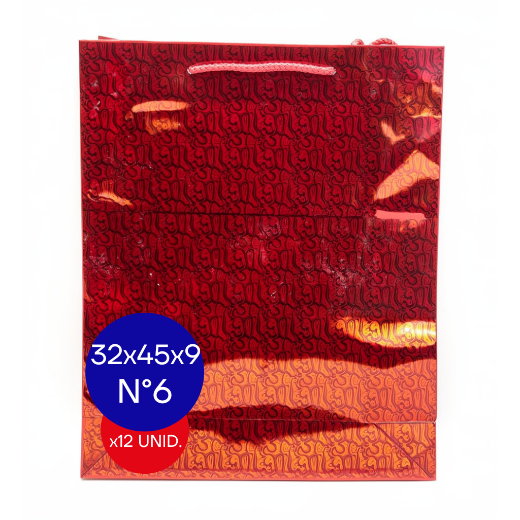 BOLSA HOLOGRAFICA NRO 6 (32X45X9) ROJO PAQ X12 UNID.