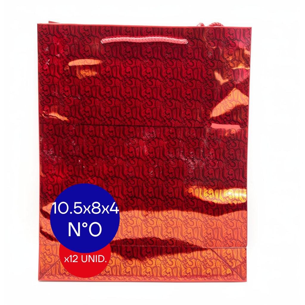 BOLSA HOLOGRAFICA NRO 0 (10.5X8X4CM) ROJO PAQ X12 UNID.