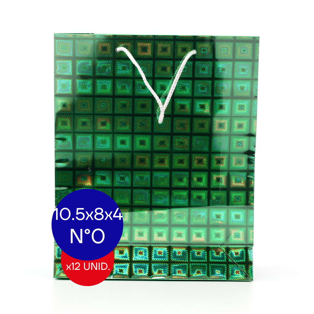 BOLSA HOLOGRAFICA NRO 0 (10.5X8X4CM) VERDE PAQ X12 UNID.