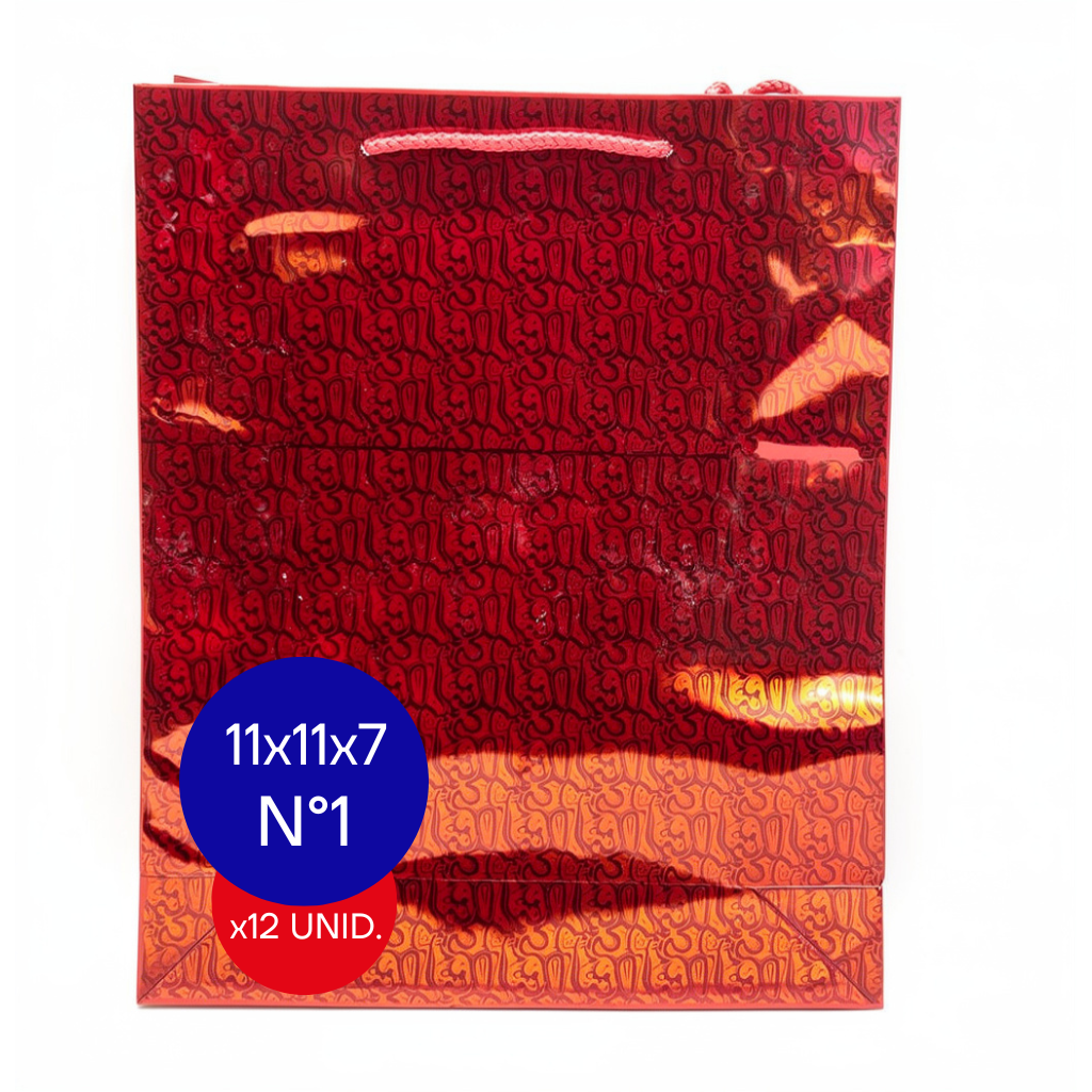 BOLSA HOLOGRAFICA NRO 1 (14x11x7CM) ROJO PAQ X12 UNID.