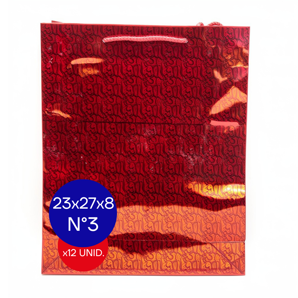 BOLSA HOLOGRAFICA NRO 3 (23X27X8CM) ROJO PAQ X12 UNID.