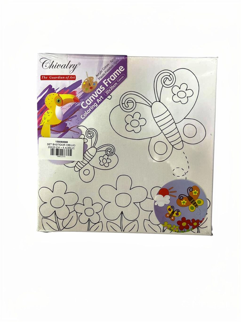 SET BASTIDOR DIBUJO 20X20CM + 6 ACRILICO + 1 PINCEL M2