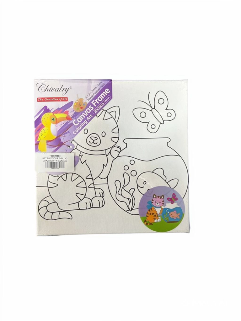 SET BASTIDOR DIBUJO 20X20CM + 6 ACRILICO + 1 PINCEL M7