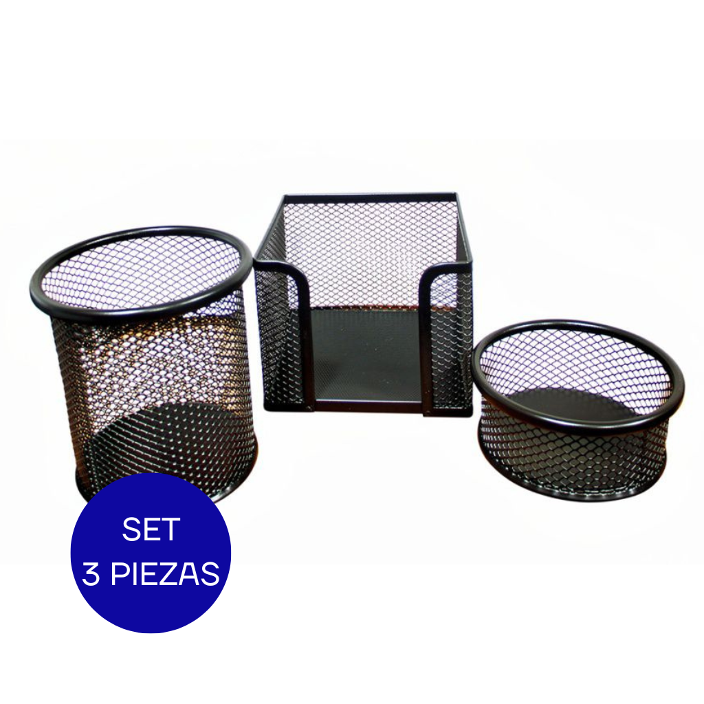 SET ORGANIZADOR DE ESCRITORIO 3 PIEZAS PORTA LAPIZ, PORTA TACO, PORTA CLIP NEGRO BAK-1296