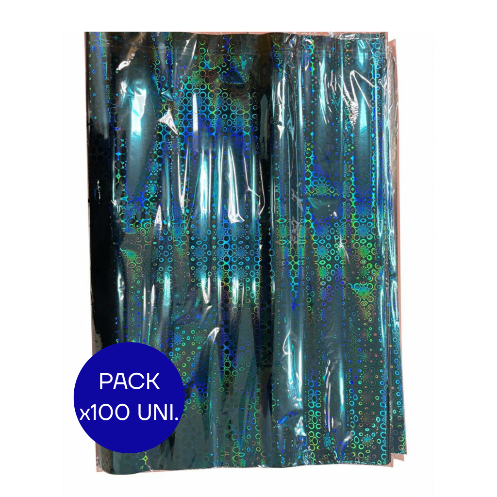PAPEL HOLOGRAFICO CELESTE PAQ X100