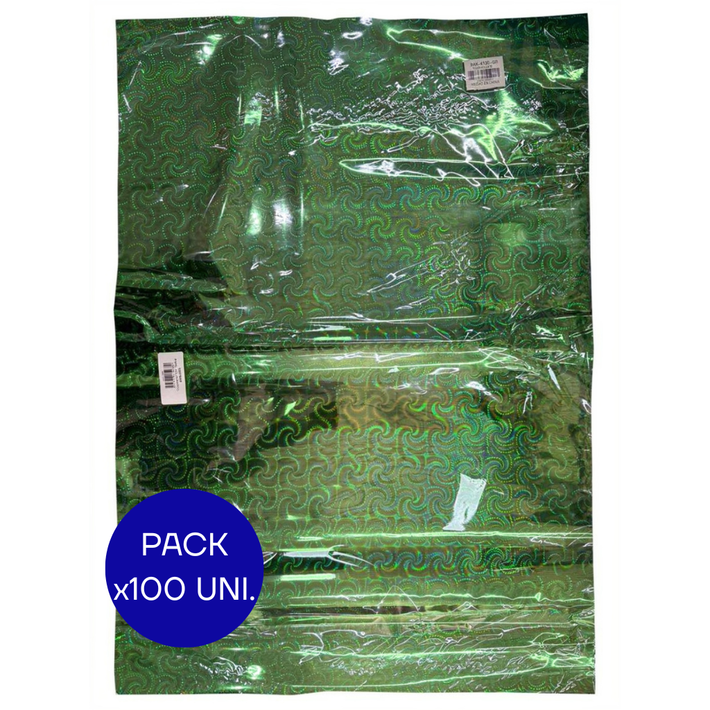 PAPEL HOLOGRAFICO VERDE PAQ X100