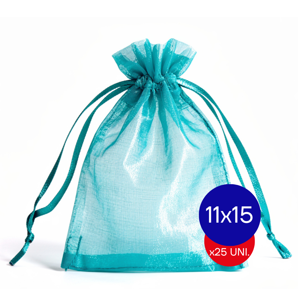 BOLSA ORGANZA 11X15 TURQUESA LISA COD 10 X25 UNID.