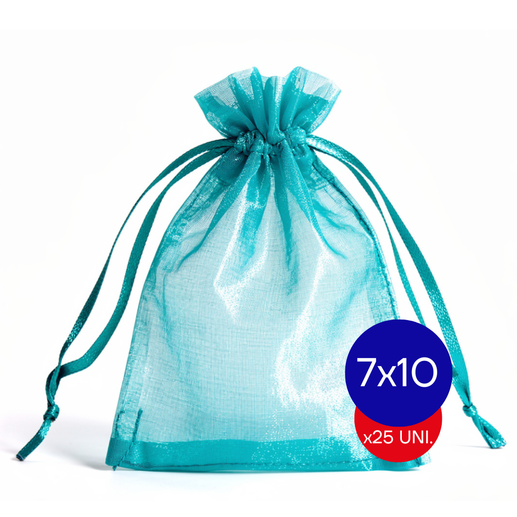 BOLSA ORGANZA 7X10 TURQUESA LISA COD 10 X25 UNID.