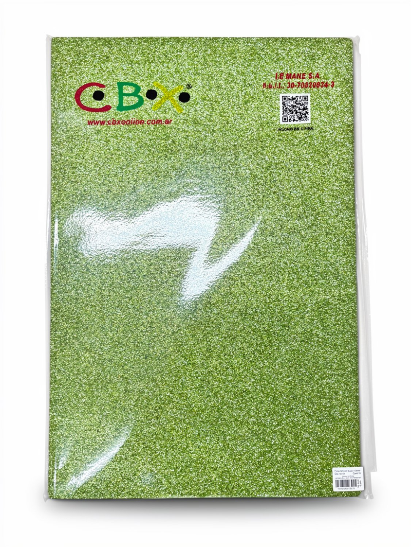 GOMA EVA GLITTER CBX M-75 VERDE MANZANA