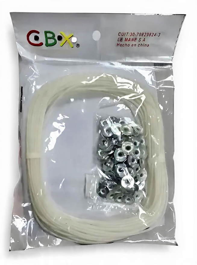 PABILO BLANCO 2MM CON CHAPITAS 10 MTS + 100 TACHAS X1 UNIDAD C.B.X.